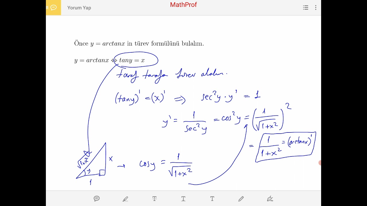 Kalkülüs Türev 5 (19. ders) TersTrigonometrik Fonksiyonların Türevi