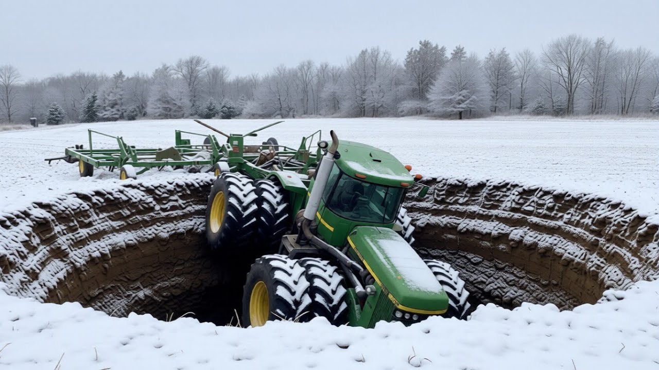 Бульдозер утонул в реке, водитель-идиот, безумный трактор вырвал огромный пень, нелепые моменты.
