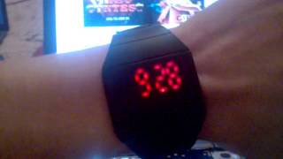 Touch Screen Red LED Watch with Rectangle Dial and Silicon Band