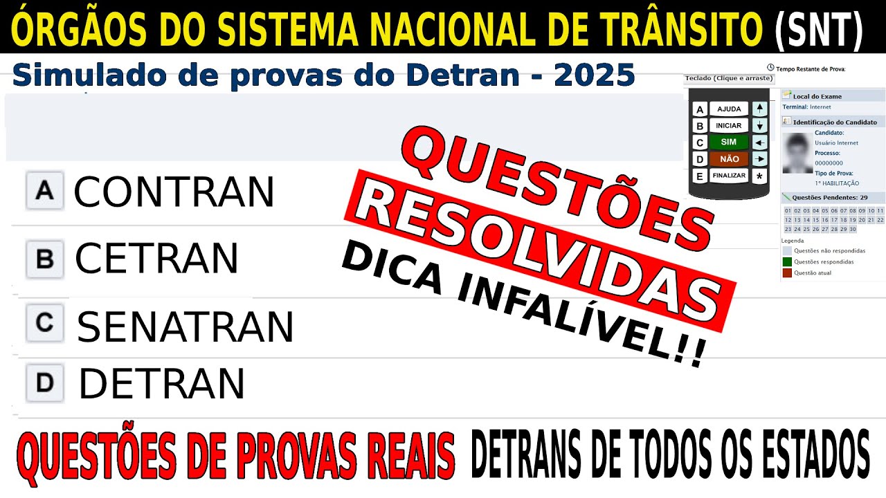 SIMULADO DO DETRAN 2025 ÓRGÃOS SISTEMA NACIONAL DE TRÂNSITO (SNT) - QUESTÕES QUA CAI NA PROVA REAL