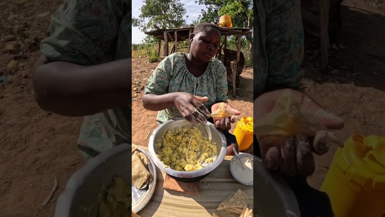 African village cooking and lifestyle, preparing samosa for breakfast