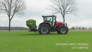 Massey Ferguson 8S spreading fertiliser with the Smart Top Link