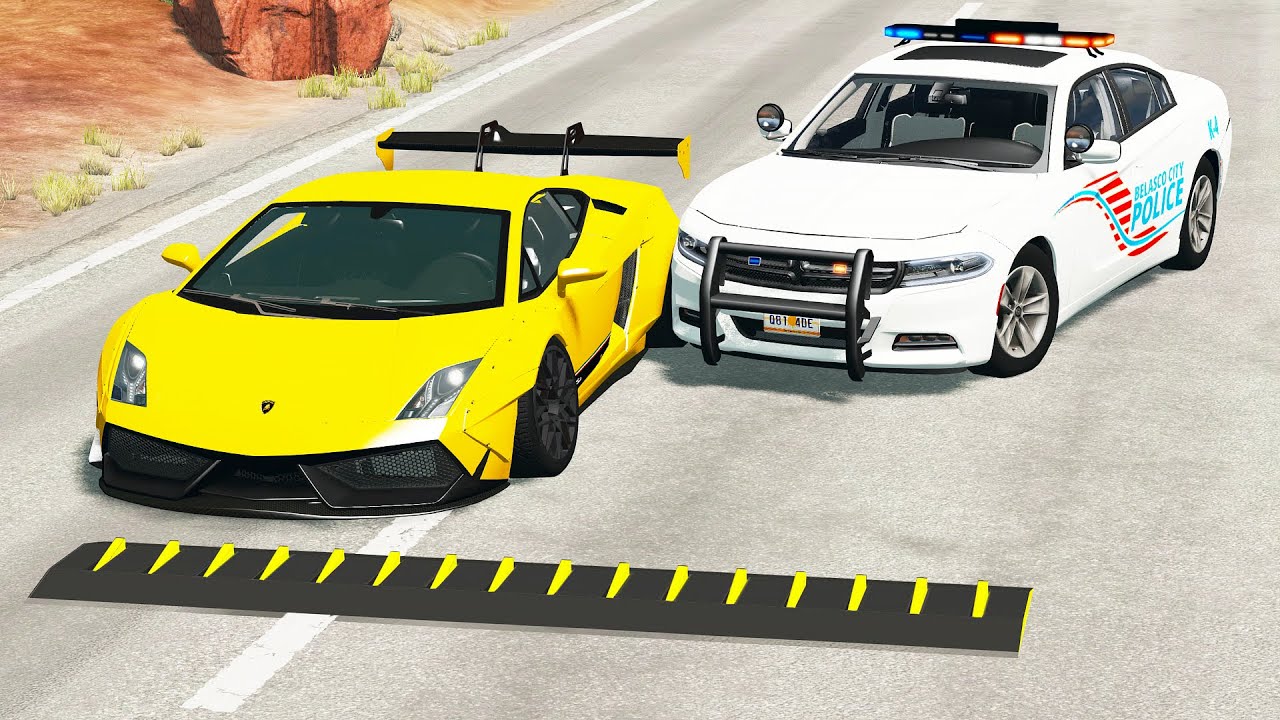 Police Spike Strip Crashes #2 (feat. Top Gear) - BeamNG drive (4K)