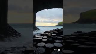 Sea cave made of perfectly hexagonal stone columns. Scotland — Isle of Staffa