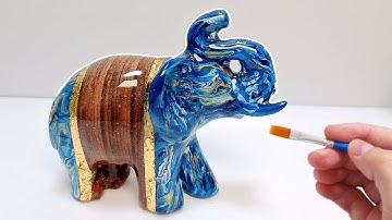 Elephant Statue – Wood + PLA Hybrid with Swirl Paint and Gold Stripes