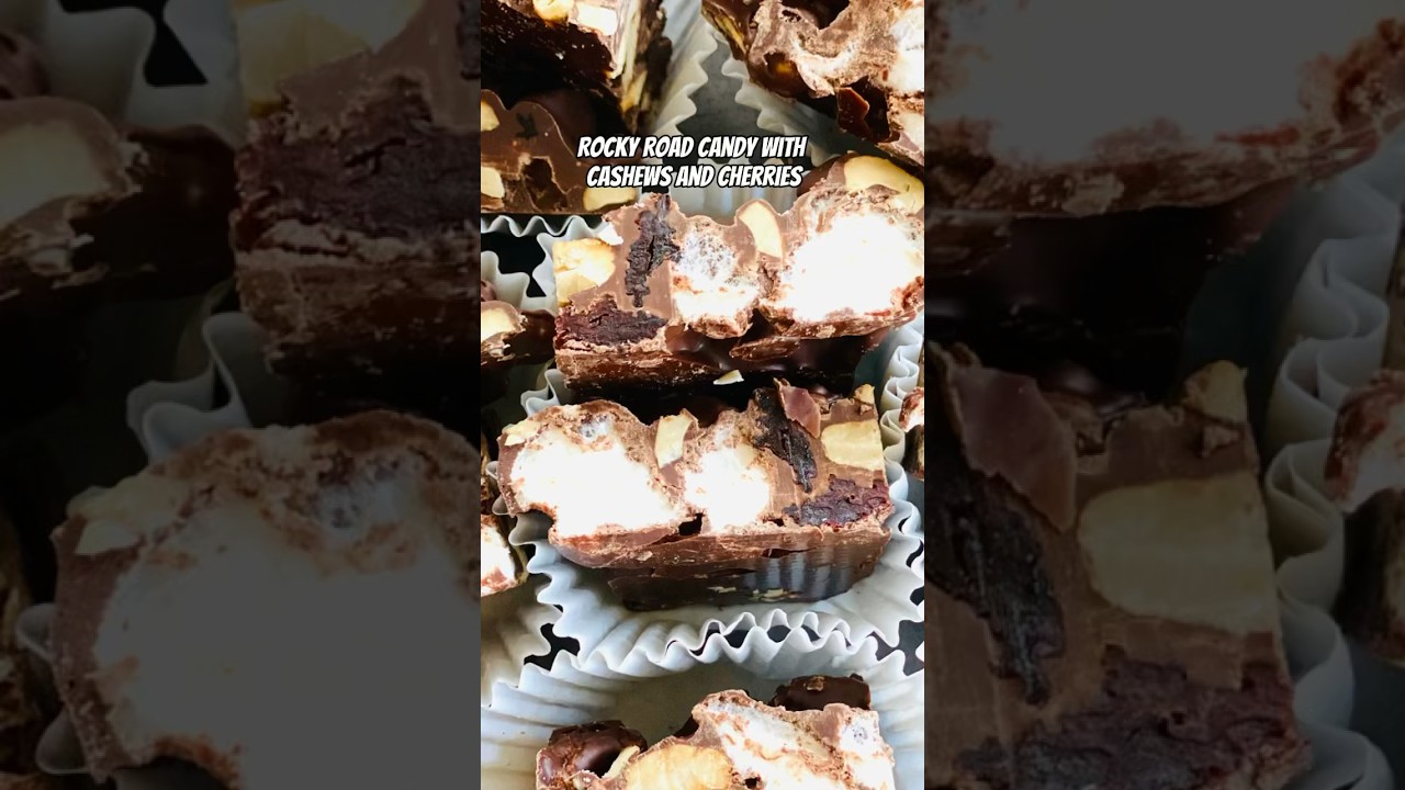 Rocky Road Candy with Cashews and Cherries #shorts #easy #food #rockyroad #chocolate  #recipe