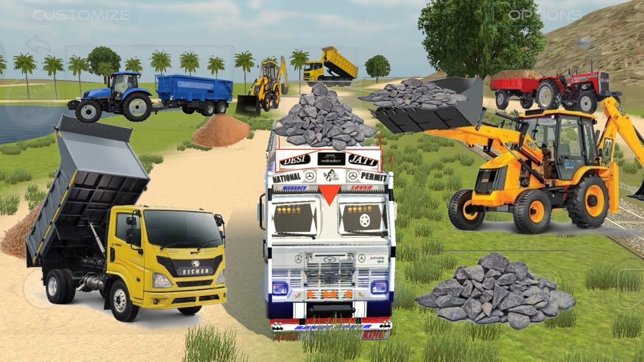 Drive JCB and Uploading|डम्पर से पत्थर🚛 truck in Dumper driving video/ जेसीबी ट्रैक्टर डम्पर गेम्स