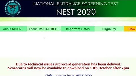 NEST Result 2020 to be declared today at nestexam.in, Get Complete Details Here