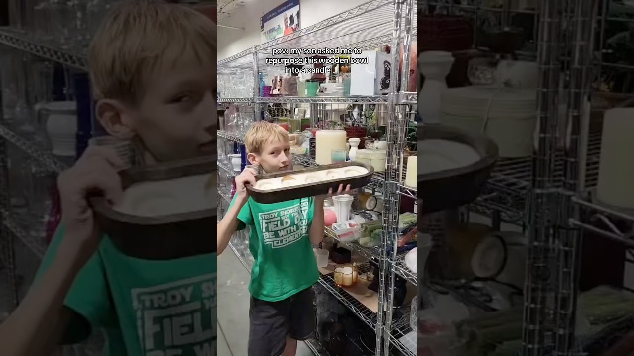 pov: my son asked me to turn this thrifted wooden bowl into a large candle 🪵🕯️