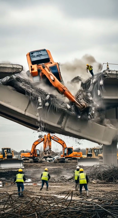 The flyover construction collapsed due to the excavator losing control.