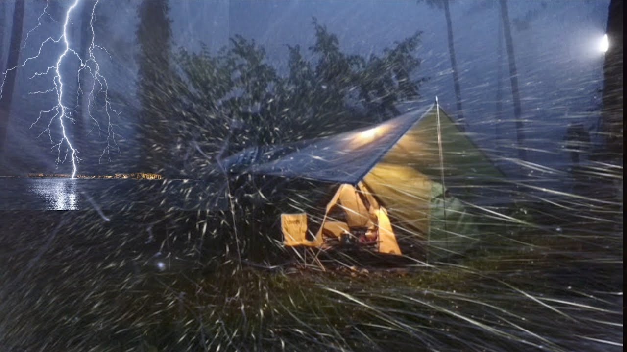 SOLO CAMPING HEAVY RAIN - BUILD SHELTER IN LONG HEAVY RAIN - ASMR - YouTube