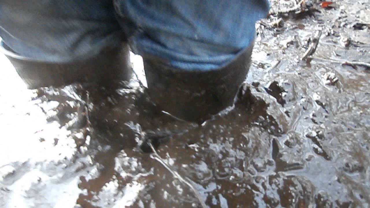 New extra-high rubber boots muddied - YouTube