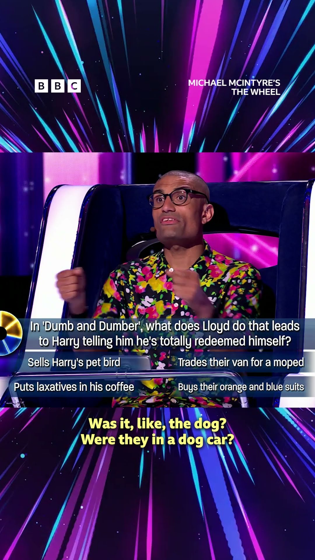 Richie Anderson helps Raj answer a question on Dumb and Dumber - BBC