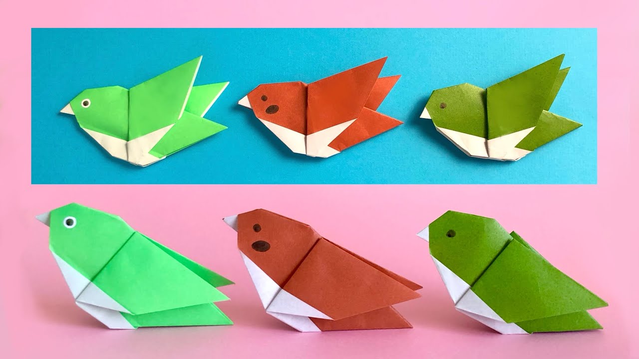 【折り紙】小鳥の作り方〈その2〉お腹が白い小鳥 メジロ スズメ うぐいす