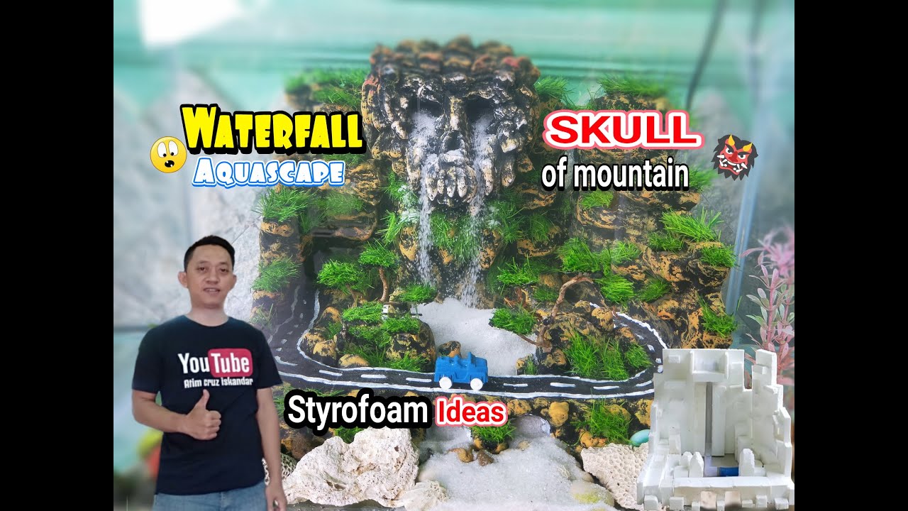 AIR TERJUN AQUASCAPE BUKIT TENGKORAK DARI STYROFOAM - How to make waterfall skull with styrofoam