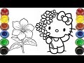 Cute Hello Kitty with Flower Drawing for kids, Painting &amp; Coloring for kids, Toddlers | Easy to Draw