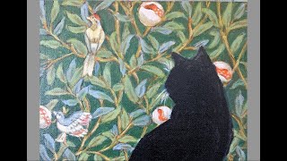 Cat and Birds - The cat looks at bird wallpaper, painting progression