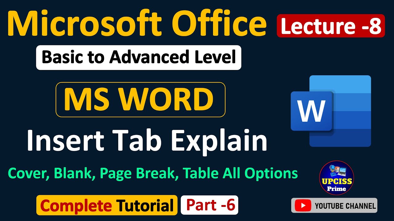 MS Word Tutorial Hindi Part-6 | Full Insert Tab Explained | Microsoft ...