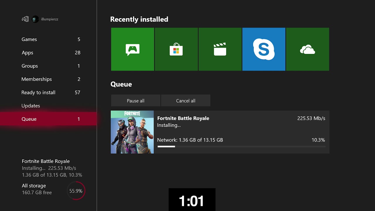 Downloading Fortnite On Xbox One With 1gbps Cable Connection Youtube