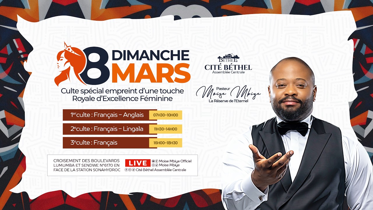 BIENVENUE À NOTRE PREMIER CULTE DOMICAL /DIMANCHE 08.03.2026/ AVEC LE PASTEUR MOISE MBIYE
