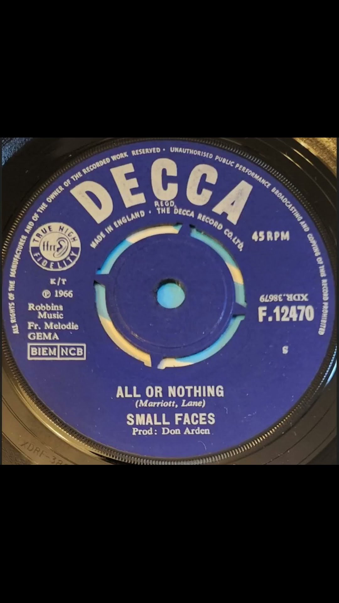 Small Faces - All Or Nothing - UK Decca Records released 1966