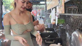 The most popular SEXY & CUTE lady serves $1.5 noodles buffet in BANGKOK - Thai Food -All You Can EAT