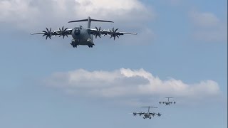 The MOST impressive approach I ever caught on camera! Brussels airport BAF 3 A400Ms.  