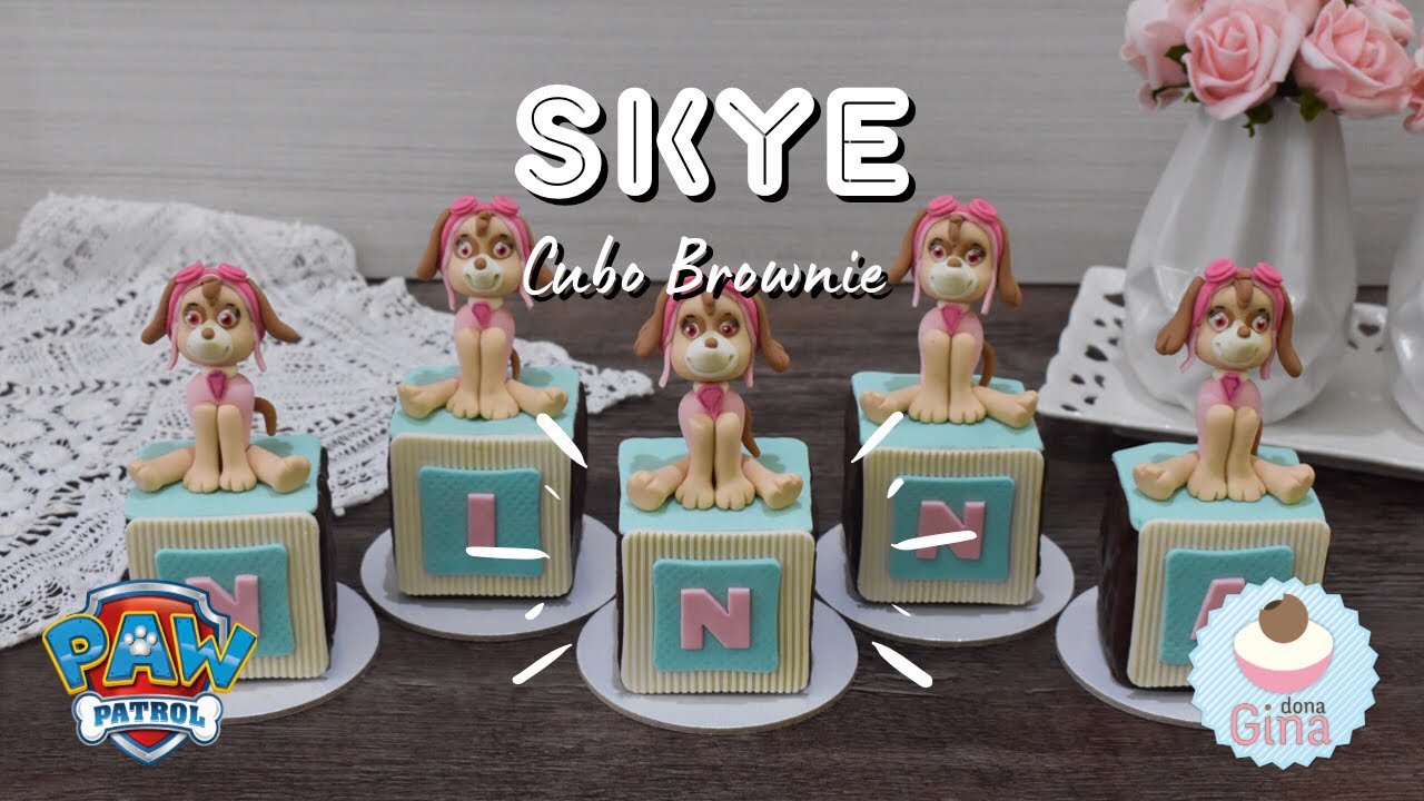BROWNIE CUBO - SKYE Patrulha Canina - Decorado com PASTA DE NINHO - Passo a Passo