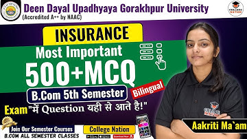 Insurance  | Lec - 3 | Bilingual most important mcqs | B.com 5th Semester Exam | For DDU