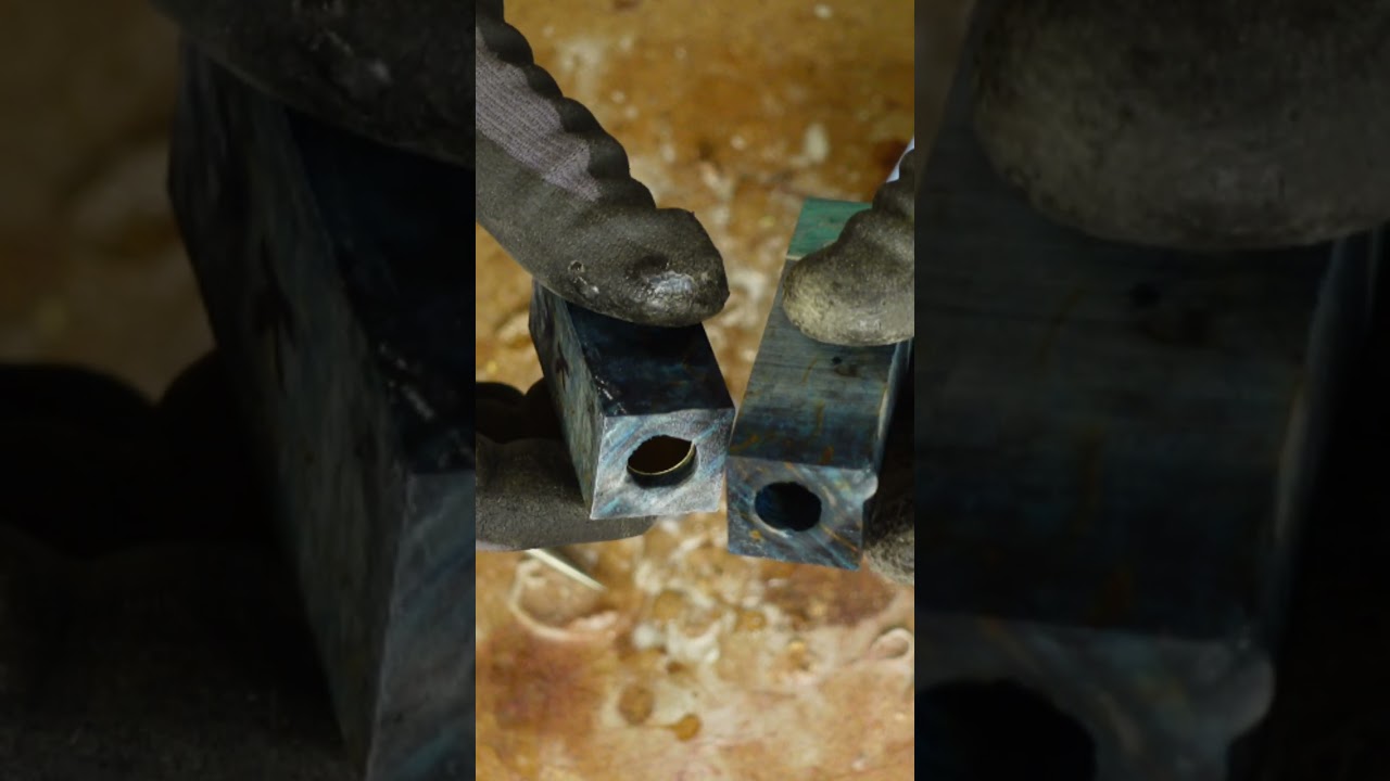 Процесс создания ручки из стабилизированного клена синего цвета 