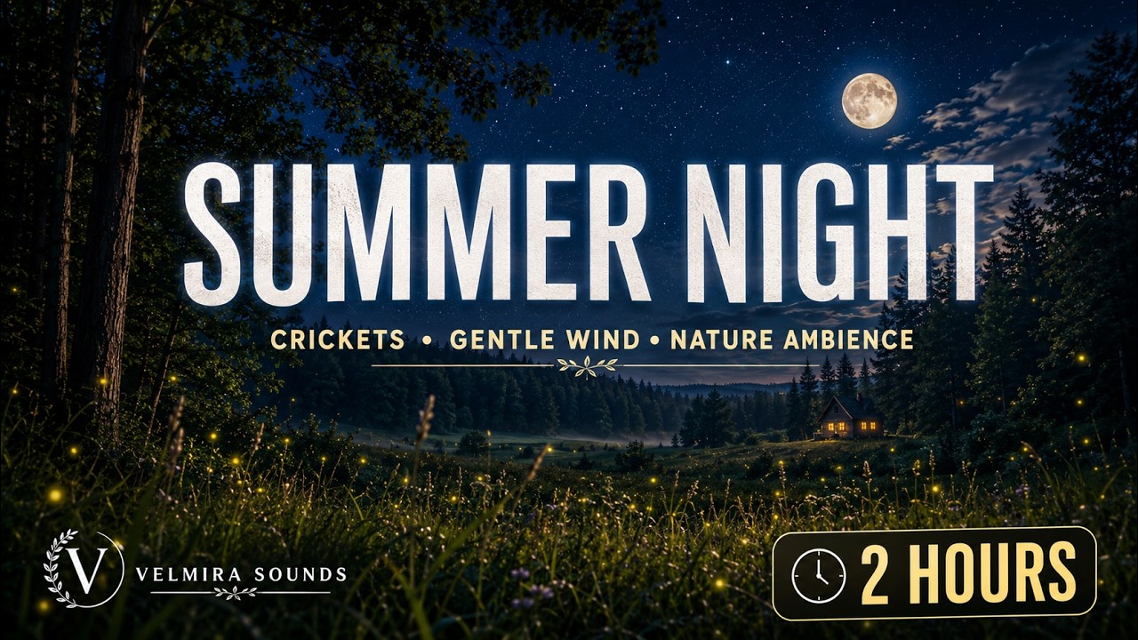 Night Meadow Sounds 🌙 Crickets, Wind & Nature Ambience for Sleep, Study & Relaxation | 2 Hours