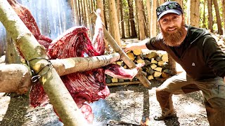 CAVEMAN Cooking Wild Deer - WHOLE! | Catch, Clean, Cook in the FOREST