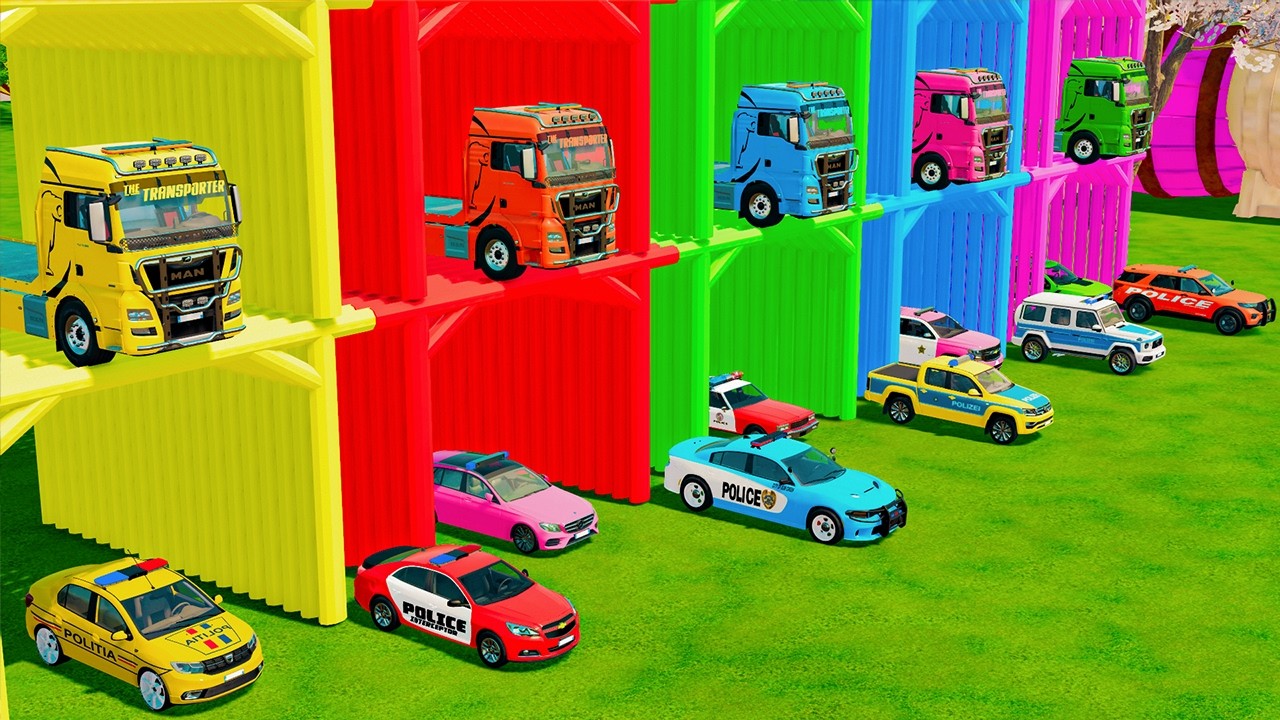 TRANSPORTING ALL POLICE CARS & AMBULANCE EMERGENCY VEHICLES WITH MERCEDES POLICE TRUCKS | FS22