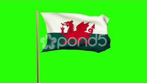 Wales Flag Waving In The Wind. Green Screen, Alpha Matte. Loopable Animation