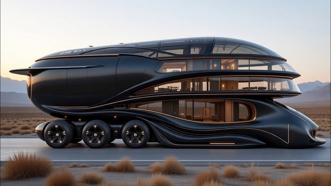Futuristic Black & Gold Luxury Motorhome RV | Concept Design, Features, Performance & Price | mr df 