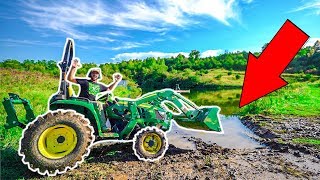 Building a BOAT RAMP for My BACKYARD POND!!! (Tractor Got Stuck in Pond)
