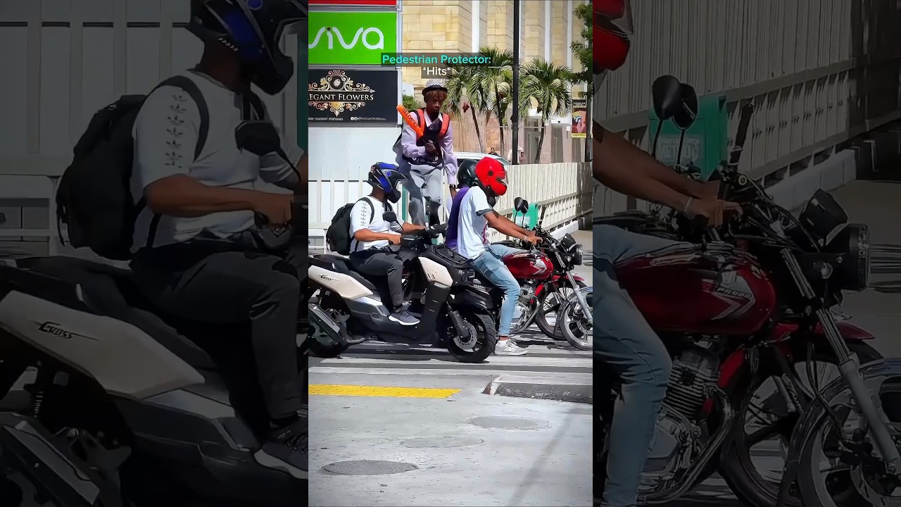 Pedestrian Protector Teaches The Biker A Lesson 😱 Credit @Elchinord281_