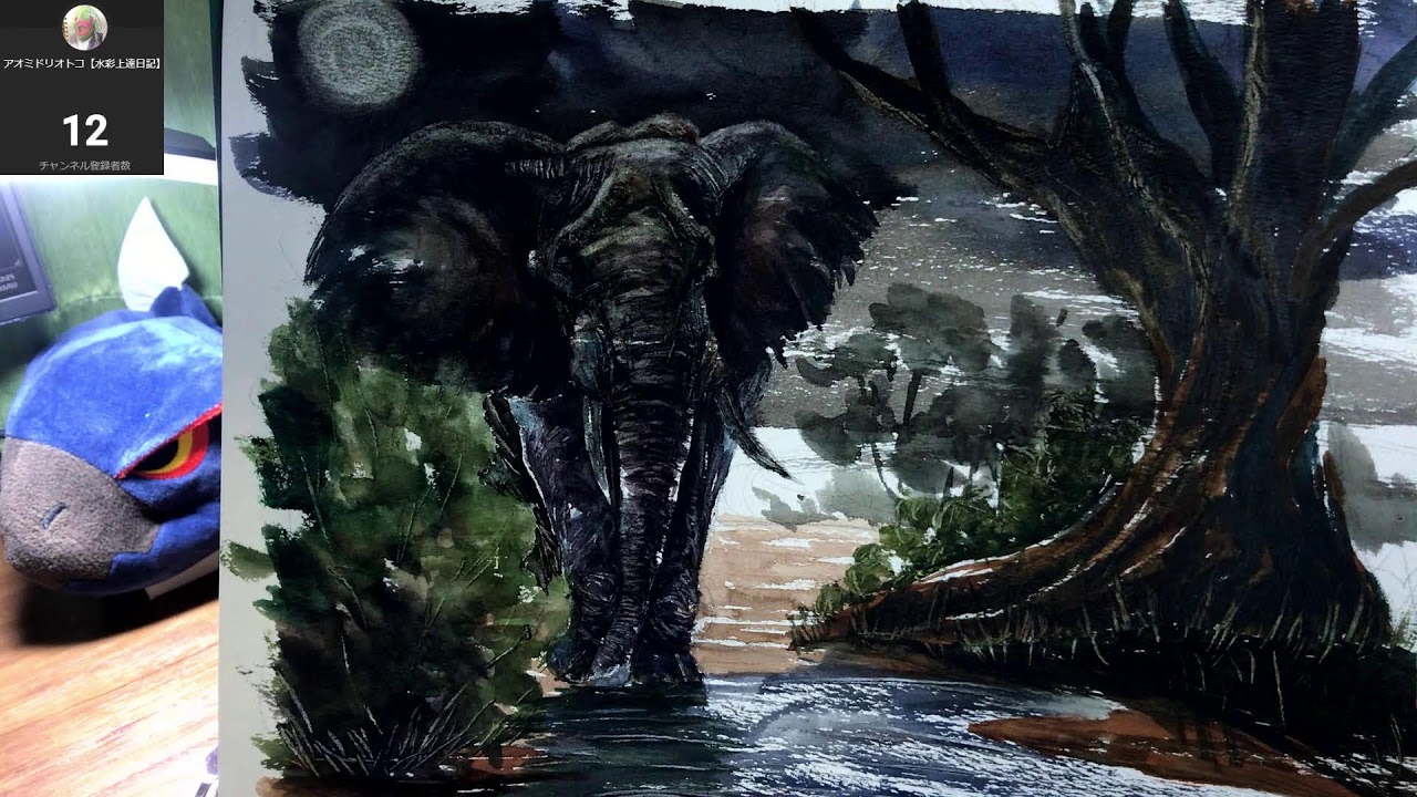 水彩画練習】23時まで。今回の攻撃でW杯中止ですって。冗談です