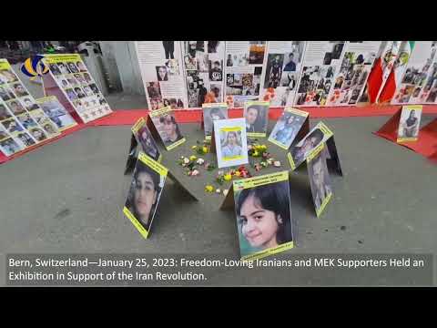Bern, Switzerland—Jan 25, 2023: MEK Supporters Held an Exhibition in Support of the Iran Revolution