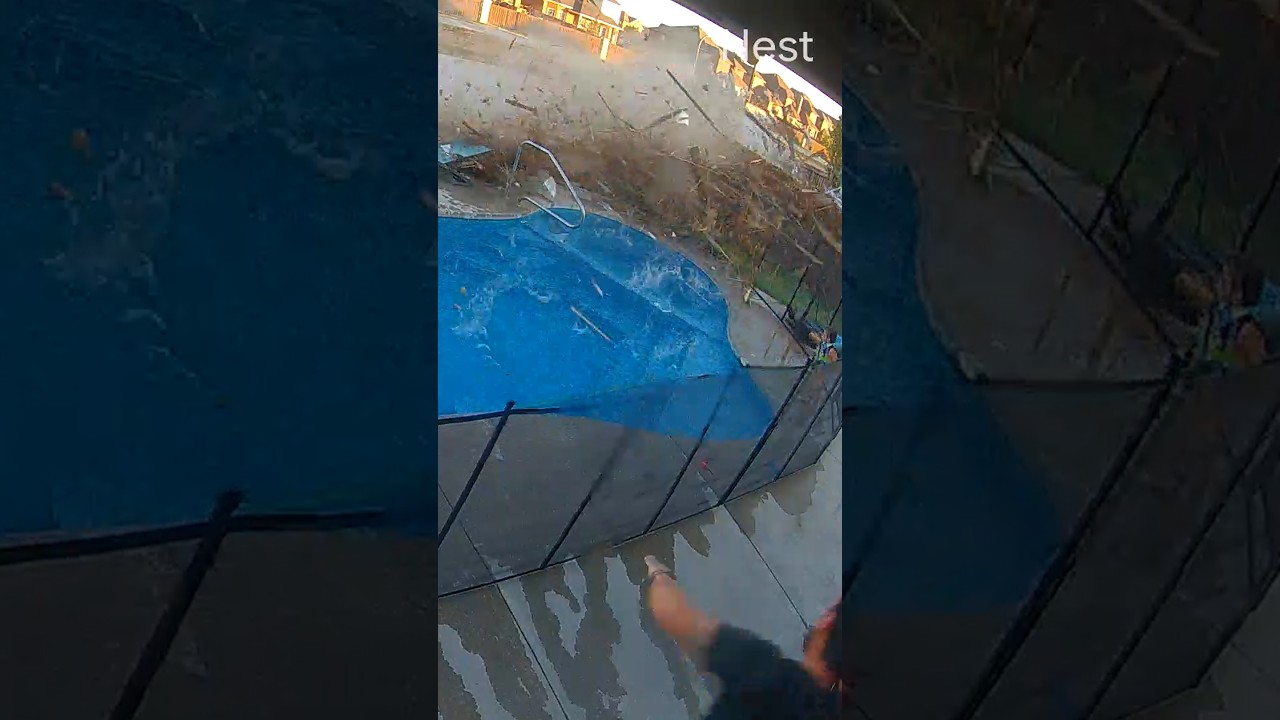 Vehicle plows through fence, narrowly misses kids in pool