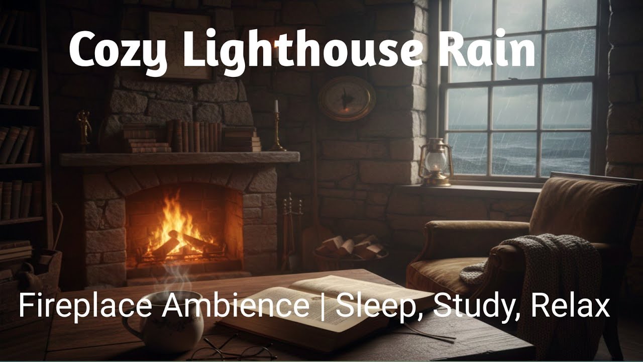 Cozy Lighthouse Rain & Fireplace Ambience | Sleep, Study, Relax