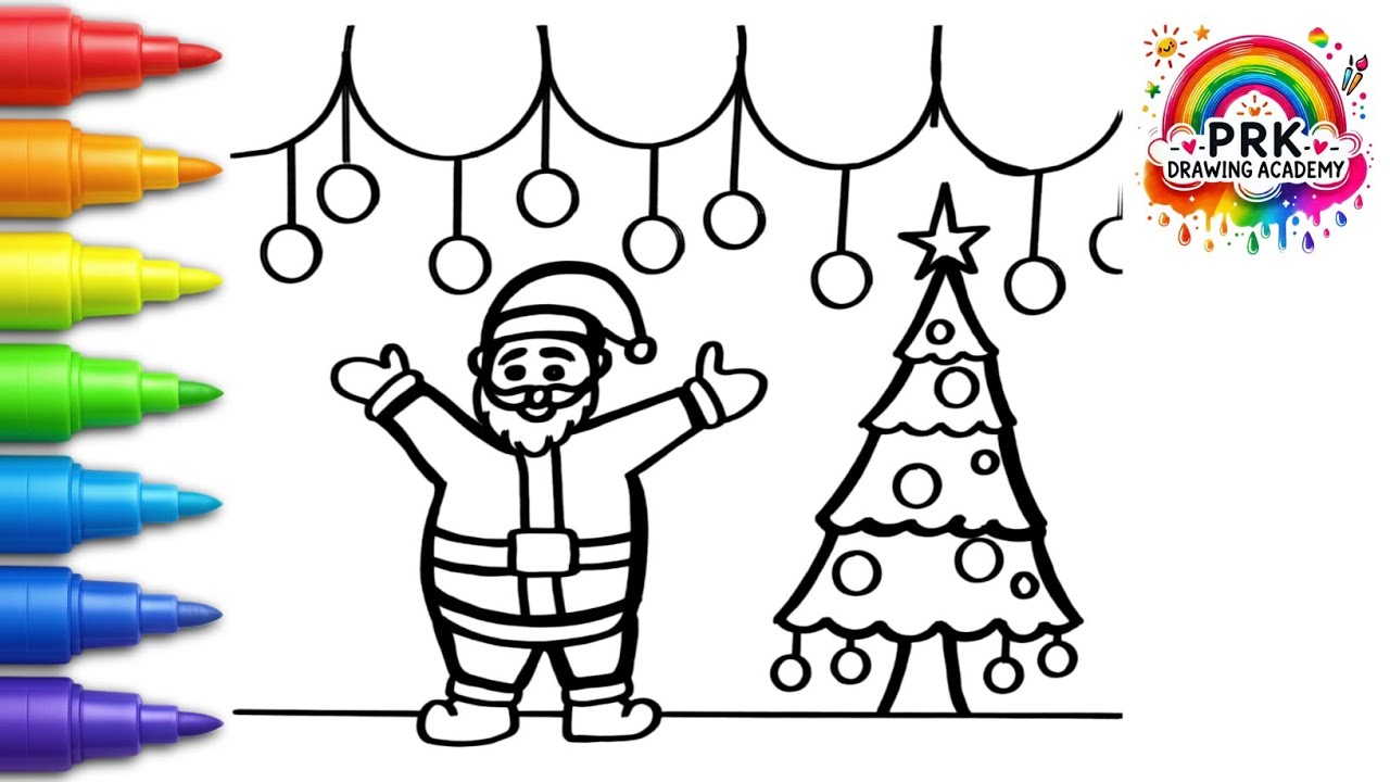 Christmas Tree with Santa Claus 🎅 Colour Drawing for Toddlers | How To Draw Santa Claus 