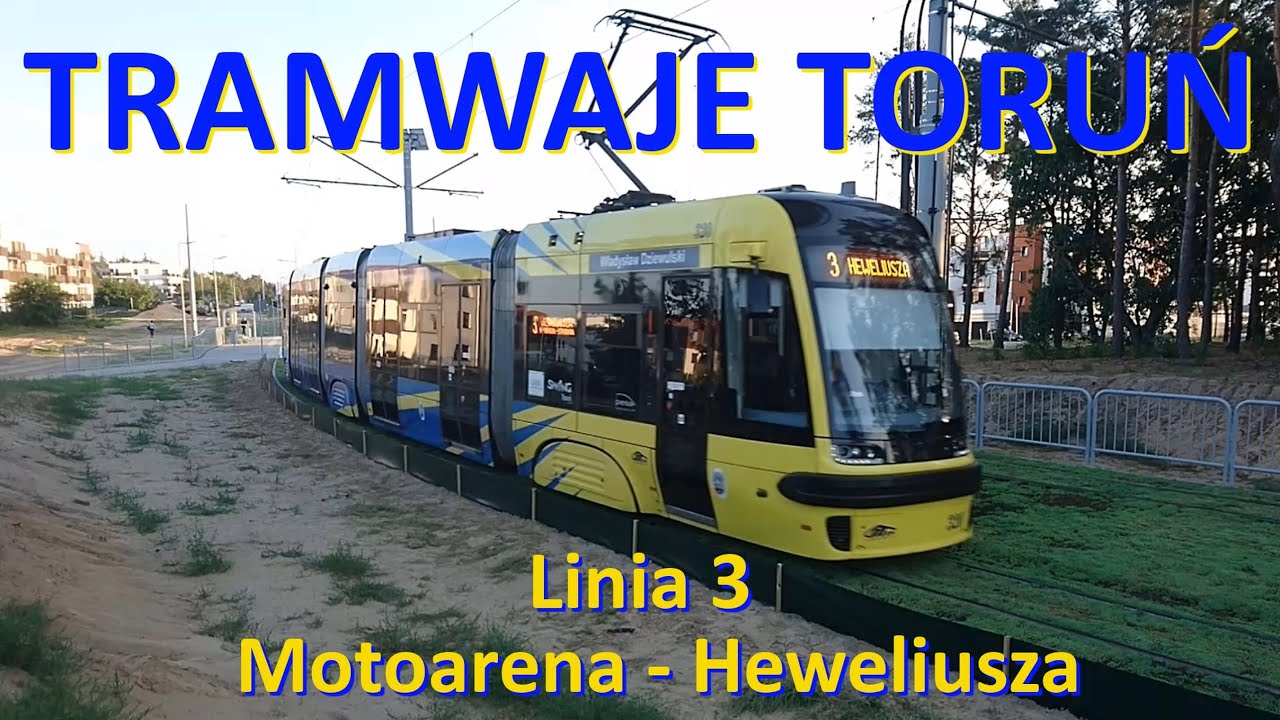 Tramwaje Toruń. Linia 3 Motoarena - Heweliusza./CABVIEW - Ride on tram line 3 in Toruń (Poland).