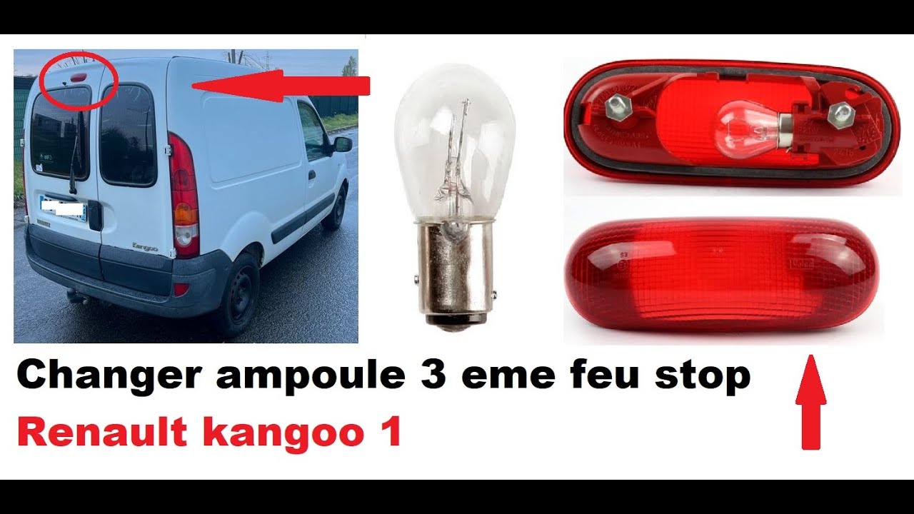 Changer ampoule 3 eme feu stop Renault Kangoo 1 - YouTube