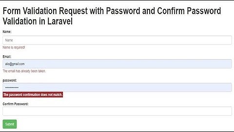 Form Validation Request with Password and Confirm Password Validation in Laravel