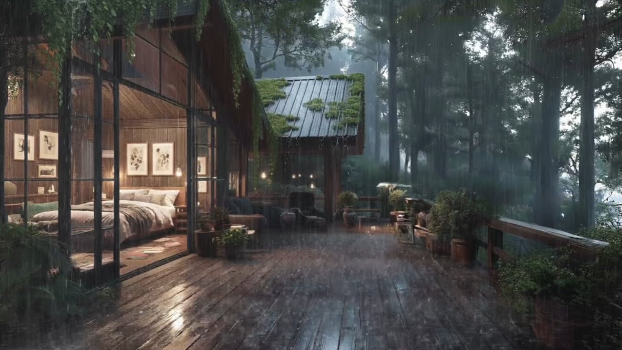 Calming Autumn Rain Sounds in a Peaceful Forest Cabin (No Ads)🌧️🌲Deep Sleep, Relax & Stress Relief
