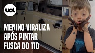 Menino viraliza ao pintar carro da família com tinta spray: 'quero viajar  num fusca preto'; veja vídeo, Mato Grosso do Sul