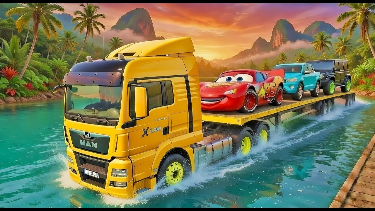 Flatbed Truck vs Giant Pothole Carrying McQueen BeamNG Drive