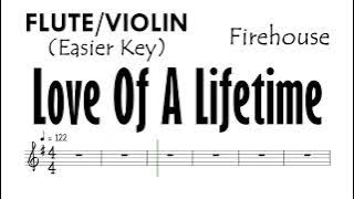 LOVE OF A LIFETIME Flute Violin Easier Key Firehouse Sheet Music Backing Track Partitura