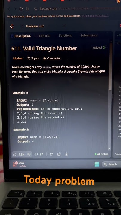 Valid Triangle number #leetcode #coding #potd #programming #cpp - YouTube